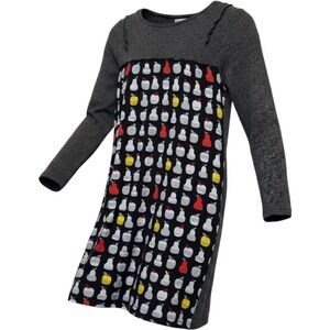 Deux par Deux Girls AOP Apples Pears Dress 12 Grey Fruit Mixed Media Whimsical